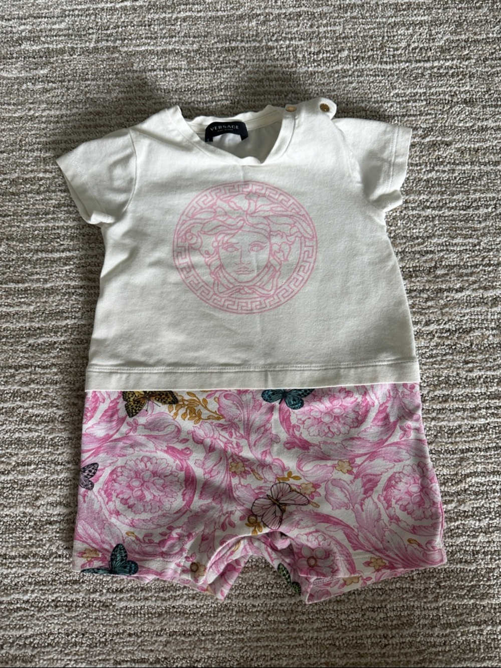 Versace White and Pink Medusa Floral Baby Romper 6-9 months
